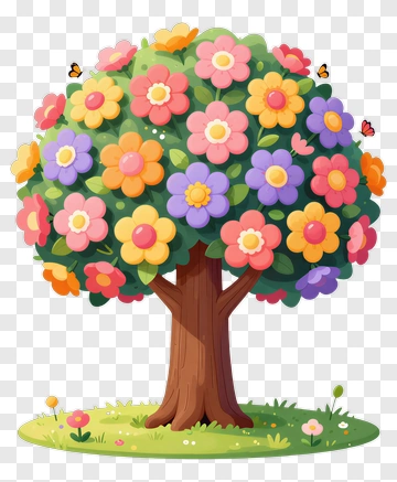 Flower Tree With Butterflies PNG