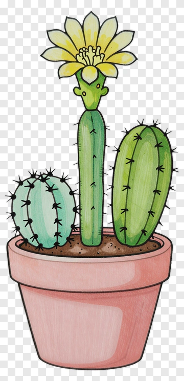 Cactus With Yellow Flower In Pot PNG