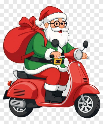 Santa Claus Riding A Red Scooter PNG