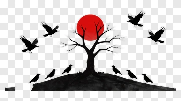 Tree With Crows And Red Sun PNG