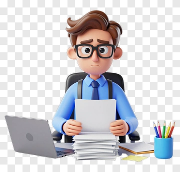 Stressed Office Worker Holding Papers PNG