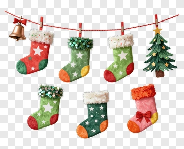 Christmas Stockings And Tree Hanging PNG