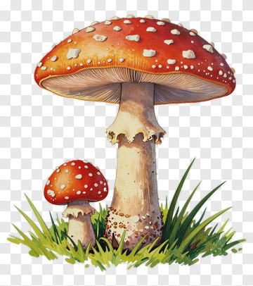 Red Fly Agaric Mushrooms In Grass PNG