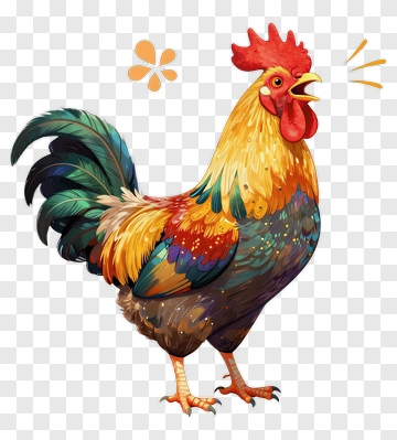Crowing Rooster With Dragonfly PNG