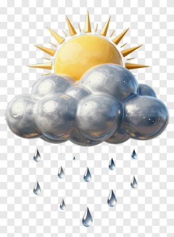 Sun And Cloud With Raindrops PNG