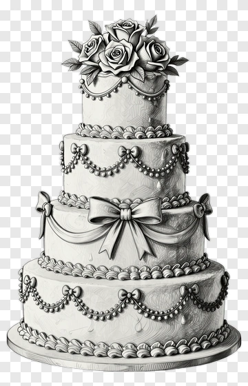 Hand-drawn Wedding Cake With Roses And Ribbons PNG