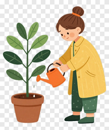 Woman Watering A Potted Plant PNG