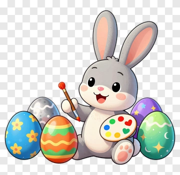 Easter Bunny Painting Colorful Eggs PNG