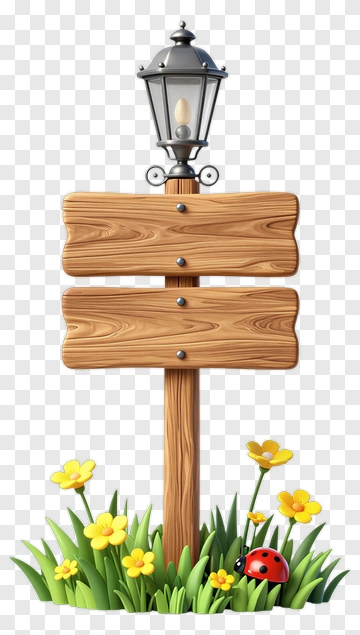 Wooden Signpost With Lantern PNG