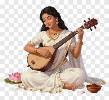 Woman Playing Sitar In Traditional Attire PNG
