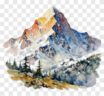 Watercolor Mountain Landscape PNG