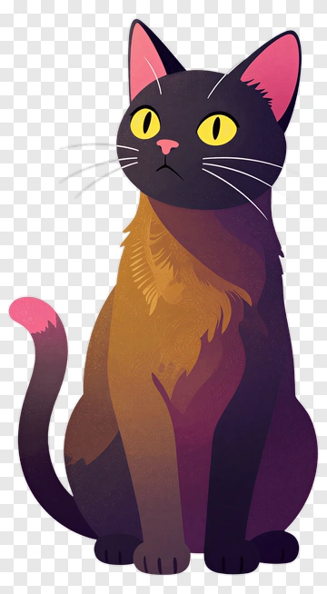 Black Cat With Pink Ears PNG
