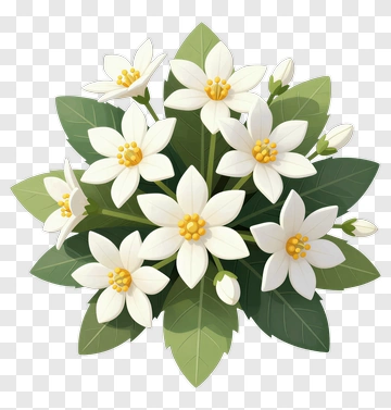 White Flower With Green Leaves PNG