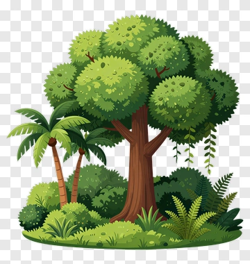 Cartoon Forest Scene With Tree And Palm PNG