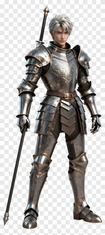 Silver Haired Knight In Full Armor PNG