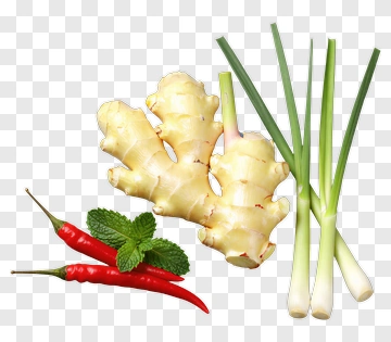 Fresh Ginger Chili Mint And Leek PNG