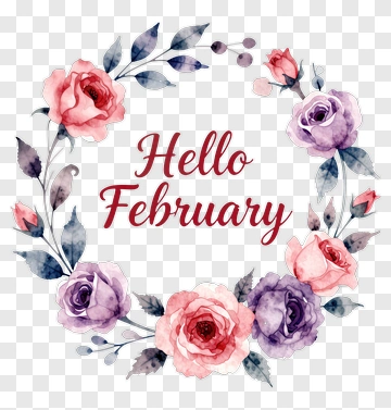 Hello February Flower Wreath PNG