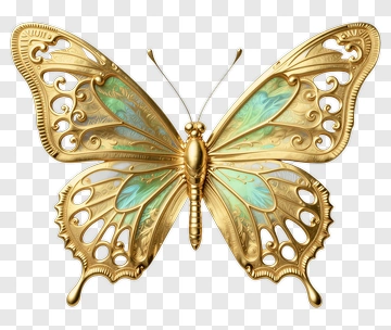 Golden Butterfly With Green Wings PNG