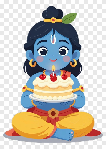 Blue Krishna Holding Birthday Cake PNG