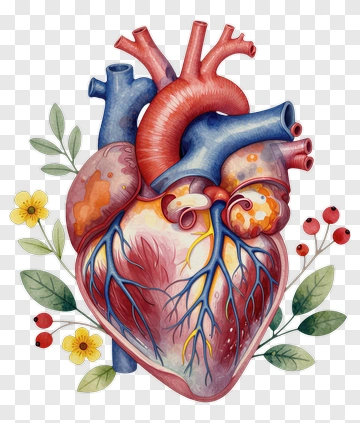 Anatomical Heart With Floral Surroundings PNG