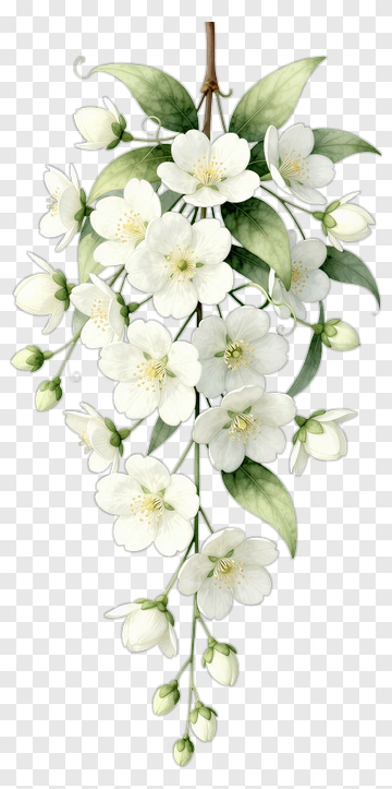 White Blossoms With Green Leaves PNG