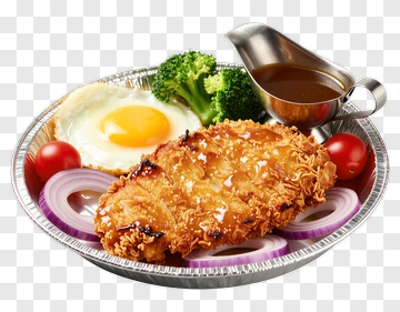 Fried Chicken Meal With Egg And Veggies PNG