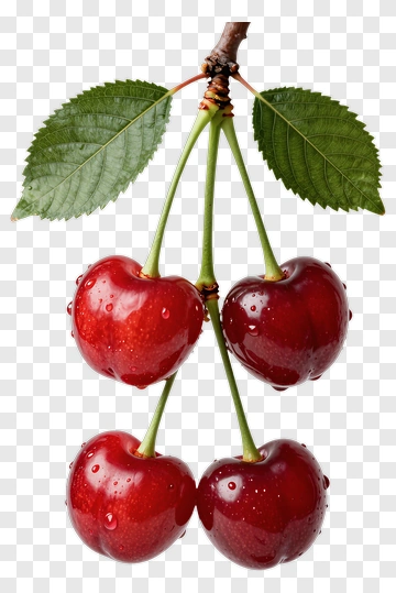 Fresh Cherry Cluster With Dew Drops PNG