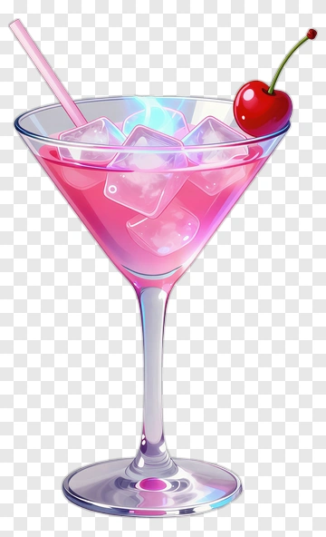 Pink Cocktail With Cherry And Glow PNG