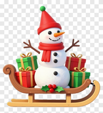 Snowman In Sleigh With Gifts PNG