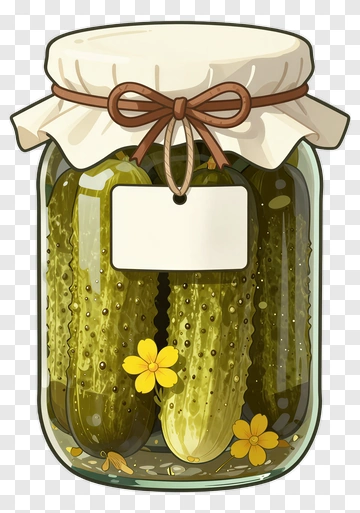 Homemade Pickle Jar With Yellow Flowers PNG