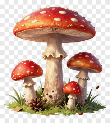 Red Fly Agaric Mushrooms In Forest PNG