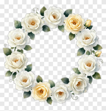 White And Yellow Rose Wreath PNG