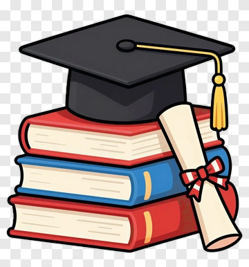 Graduation Cap With Books And Diploma PNG