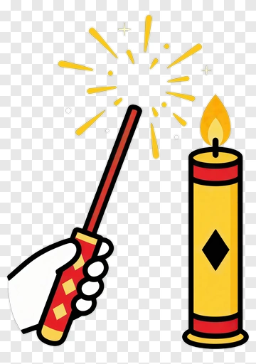 Hand Holding Fireworks Near Candle PNG