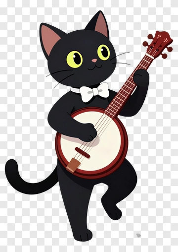 Black Cat Playing Banjo PNG