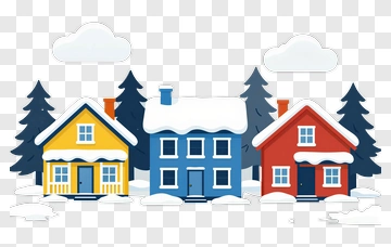 Three Colorful Winter Houses PNG