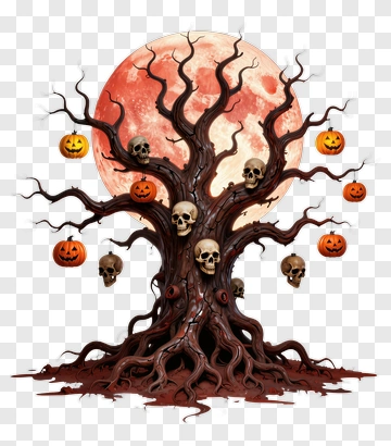 Spooky Tree With Skulls And Jack-o-Lanterns PNG