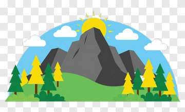 Mountain With Trees And Sun PNG