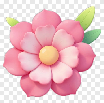 Pink Flower With Green Leaves PNG