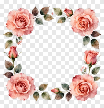 Pink Roses Watercolor Frame PNG