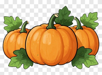 Three Pumpkins With Leaves PNG