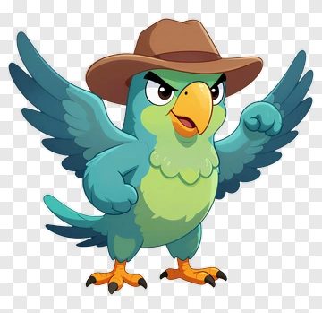 Cartoon Parrot Wearing Hat PNG