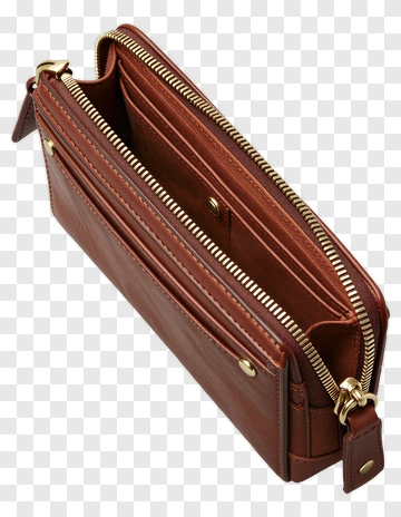 Brown Leather Wallet With Gold Zippers PNG