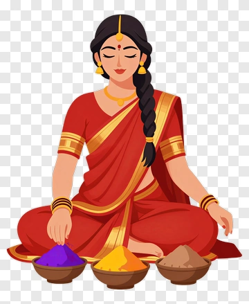 Woman In Red Sari Preparing Haldi PNG