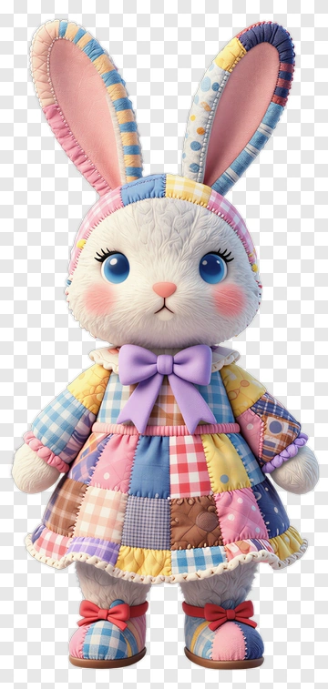 Cute Rabbit In Patchwork Dress PNG