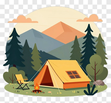 Camping Tent With Campfire And Chair PNG