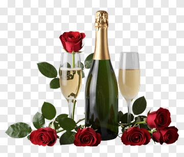 Champagne Bottle With Red Roses PNG