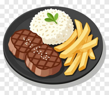 Grilled Steak With Rice And Fries PNG
