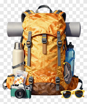 Orange Backpack With Hiking Gear PNG