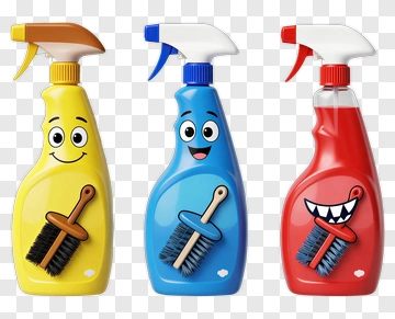 Three Cartoon Cleaning Spray Bottles PNG